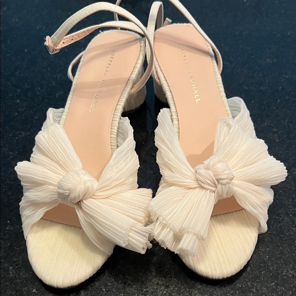 Loeffler Randall Cream Knotted Bow Slingback Sandals